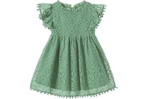 Beganly Mädchen Elegante Prinzessin Spitzenkleid Kleinkind Vintage Pom Pom Flatterärmel Party Kleider