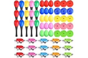 Lvefyti 60 Stück Musikinstrumente für Kinder, Kinder Musik Lernspielzeug mit 15 Stück Egg Shakers 15 Stück Handgelenk Jingle Bells 15 Stück Maracas Rüttelhämmer 15 Stück Halstuch Vorschule