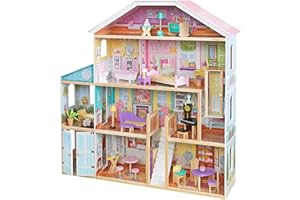 KidKraft Grand View Mansion Wooden dollhouse | Childrens Dolls House Large XXL, 4 floors, 34 accessories, furniture and lift included | Role-playing games | Total dimensions: 130.5 x 33 x 129.5 cm