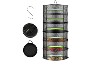 alouweekuky Filet de Séchage Noir, Filet de Séchage à Herbes 6 Couches avec Crochets en Forme de S, Séchoir Pliable avec Fermetures à Glissière pour Le Séchage des Plantes, de La Viande, des Fleurs