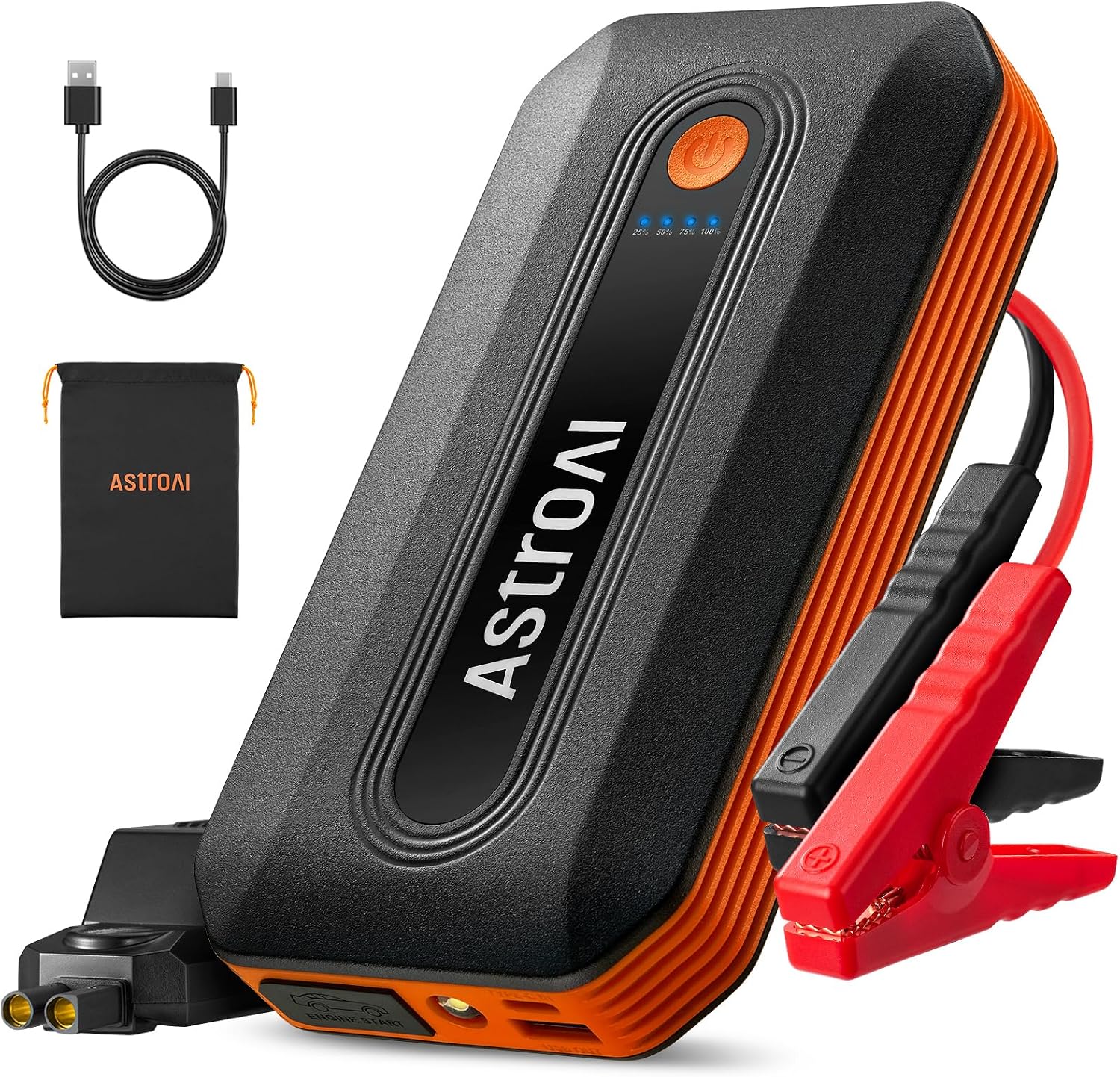 AstroAI B8 Car Battery Booster Jump Starter Power Pack for 12V Vehicles (7.0L Petrol / 5.5L Diesel) and Motorcycles, Car Jump Starter Power Bank, Includes LED Light & Full Accessories, Orange