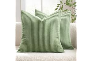 MIULEE Set of 2 Striped Corduroy Square Throw Pillow Case Soft Cushion Covers Sham Home for Sofa Couch/Bedroom Decorative Fluffy Large Pillowcases 18x18 Inch 45x45cm Sage Green