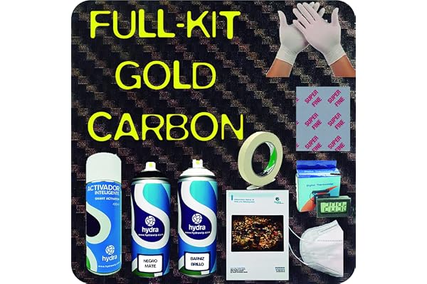 Kit hydro dipping COMPLETE hydrographique film FIBRE DE CARBONE GOLD HFC-098 hydrodipping film activateur hydrographie