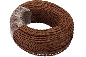 GreenSun LED Lighting Cable Textil Electrico, Cables Trenzados Vintage Cables de Alimentación con Conductor de Protección 3x0.75mm², 3 hilos, Café, 20M