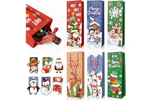 HOWAF 12 świątecznych torebek na butelki, prezenty świąteczne, świąteczne torby na butelki wina, torby na prezenty, Boże Narodzenie, torby na butelki, Boże Narodzenie, torebki na prezenty z uchwytem,