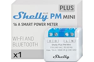 Shelly Plus PM Mini Pack Singolo, Relè Wi-Fi e Bluetooth, Monitoraggio dei Consumi, Misurazione Potenza di Elettrodomestici e Dispositivi Elettronici, Assistente Vocale Google e Alexa, Grigio