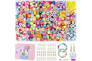 AUHOU 480 pezzi di argilla per braccialetti, kit disc argilla Heishi, perline 24 stili, perline piatte di argilla con cuore, fiore di frutta, Smiley per orecchini fai da te, collana fai da te