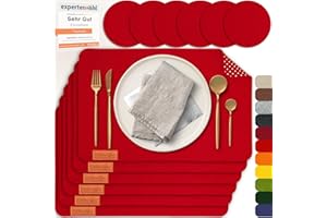 ‎MAHEWA MAHEWA 6er Set Premium Tischset Platzset aus Filz rutschfest Ab-waschbar und Waschmaschinenfest Eckige Platzdeckchen Teller-Untersetzer Filzset Tisch-Matten Platz-Matten (Rot, 6er Set)