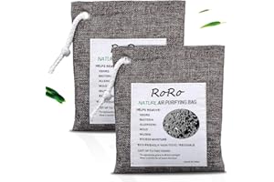 RONGRONG 2Pack Natural Bamboo Activated Charcoal Air Purifying Bags, Shoe Deodorizer and Odor Absorber for Closets, Wardrobe and Drawers, Car Freshener Bags (200g*2)