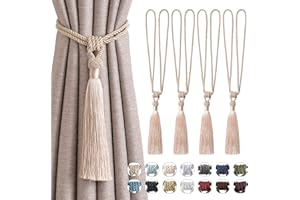 Pretty Jolly 4 Pack Long Tassel Curtain Tiebacks Handmade Braided Rope Knot Drape Tie Backs European Style Decorative Curtain Holdbacks for Home & Office Window Drapery (Dark Beige)