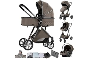 Prokoke Poussette 3 en 1, Poussette avec Réversible Deux Façons de Pousser, Pousette 3 en 1 avec Alliage d'aluminium à Cadre, Poussette Canne avec Conception Pliable en Un Clic (225 Chocolate)