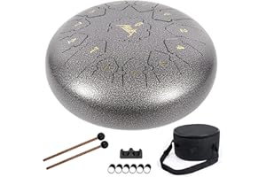 AKLOT Stahlzungentrommel Steel Tongue Drum 12 Zoll 13 Notizen Tanktrommel Pan Drum C Key Schlaginstrument mit Schlegel Hinweis Aufkleber Finger Picks Mallet Bracket und Bag