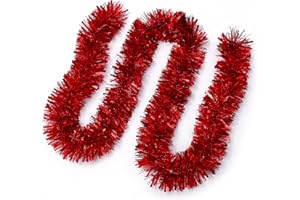 ‎JSRHEEM JSRHEEM 3 Stücke Weihnachtsgirlande, 2M Weihnachten Lametta Girlande,Metallic Garland Glitzernde Hängende Dekoration für Weihnachtsbaum Kranz Hochzeit Party Rot