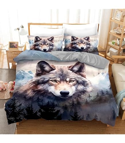 Cool Wolf Bedding Dekbedovertrek Set Wolf 3D Printed Dekbed Spreien Set voor Volwassen Kinderen Geen Trooster King | NL