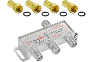 Poppstar Répartiteur coupleur d'antenne 3 Sorties, Fiche F inclue (analogique/numérique/large-bande/unicable/HD/4K Compatible) pour TV,Antenne TNT,Satellite,Câble,TV,Radio,LNB - 100dB, 5-2450 MHz