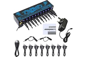 Amuzik Guitar Pedal Power Supply 10 Isolated DC Output for 9V/12V/18V Guitar Bass Effect Pedals with USB Charging Port for iPhone Tablet