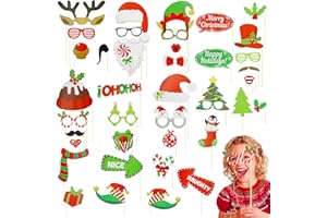 HUAHUANGHUI 40PCS Weihnachten Foto Requisiten,Weihnachten Photo Requisiten, Weihnachten Photo Booth Requisiten,Xmas Party Photo Supplies, Kreative Weihnachtsrequisiten,Photo Booth Selfie Rahmen Requisiten Set
