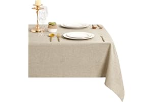 DWCN Nappe Beige Aspect Lin Lavable et imperméable, pour Salle à Manger, Jardin, fête, Mariage ou Maison, 135x160cm