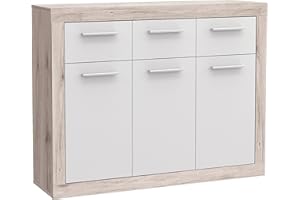‎FORTE FORTE Baccio Kommode mit 3 Türen und 3 Schubladen, Holzwerkstoff, Sandeiche / Weiß, 117.90 x 34 x 91.50 cm