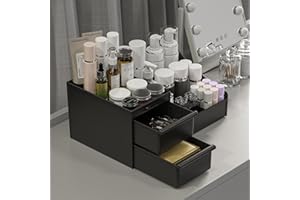 DancesCat Organizer Kosmetyczny Pojemny Łazienkowy z Szufladami - Pojemnik na Szminki, Biżuterię, Kosmetyki do Paznokci i Skóry - Idealny Organizer na Biurko, Toaletkę i Do Łazienki (Czarny)