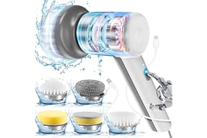 HomHou Electric Cleaning Brush, 5-in-1 Electric Scrubbing Brush with One-touch Button And 2 Speed Modes, Ipx7 Waterproof Electric Spin Scrubber with USB Charging for Kitchens