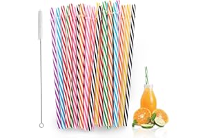 Redreo 25 słomek wielokrotnego użytku, kolorowe słomki plastikowe ze szczotką słomkową, nadają się do mycia w zmywarce, słomki do smoothie, soków, koktajli, gorących napojów