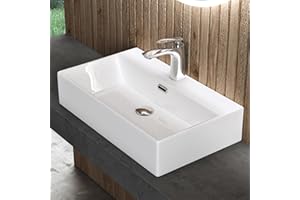 doporro Waschbecken keramik Aufsatzwaschbecken Hängewaschbecken Waschtisch mit Nano-Bechichtung 60x36x13 cm Weiß