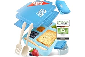 LUNCH HERO LUNCHHERO Bento Box Lunch Box Kids with Compartments - [Grade 1.2] - BPA Free Lunch Boxes for Kids - Kids Bento Lunch Box with Leak-Proof Sauce Box & Cutlery - Snack Box, Lunchbox for Boys & Girls