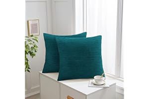 Aspire Homeware Cushions with Covers Included – (Set of 2) Teal Stripe Velvet Sofa Cushion Covers 45x45cm Soft & Comfortable Cushion Inserts – Large Filled Decorative Cushion for Bedroom