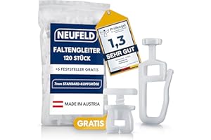 NEUFELD® 120 Gardinengleiter für Innenlaufschienen (inkl. 6 Feststeller) | 7mm Faltengleiter für Gardinenschienen, Vorhangschienen | Gardinenrollen