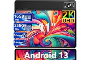JUSYEA Tablette 11 Pouces 16Go RAM+256Go UFS ROM(1To TF), 2K Display 2000*1200 UHD+, Android 13, WiFi 5G, BT 5.0, 8 Cores, 4 Speakers, 8600mAh, 5MP+13MP+2MP, Corps en Métal, avec Étui Hall Exclusif, Noir
