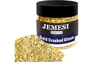 JEMESI 100g/3.5oz Irregular Metallic Chips Crushed Glass Nail Decoration 2-4 mm Glittering Nail Glass for DIY Nail Crafts Epoxy Resin Vase Stuffing Mobile Phone Case Scrapbook Jewelry Decors (Gold)
