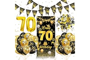 WEEYIN Palloncini 70 Anni Compleanno,Decorazioni 70 anni Compleanno Uomo,70 Anni Compleanno Coriandoli,70 Striscione di Compleanno Festa Decorazioni Oro Nero,Decorazioni 70 Compleanno Addobbi per Donna Uomo