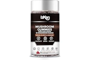 IZKAN Multi Mushroom Gummies Supplement 3000mg with Lion's Mane & Ashwagandha Promotes Nootropic Focus Brain Supplement, Immune Support & Stress Relief - 60 Count (Halal, Gluten-Free, Vegan) (1)
