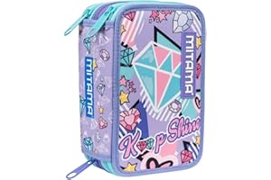 Mitama Astuccio Scuola 3 Scomparti, DOUBLE DIAMOND, Astuccio Attrezzato completo, 47 pezzi, 3 scomparti, Per bambine e ragazze, Scuola e tempo libero