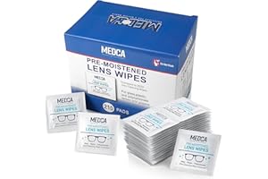 MEDCA Salviette Pulizia Lenti Occhiali - [Confezione 210 Pezzi] Panni Detergenti Inumiditi Confezionati Singolarmente per Telefoni Schermi Tablet Fotocamere Elettronica, Obiettivi Fotografici Ottica
