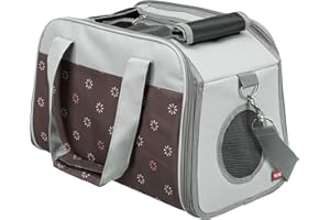 TRIXIE Hunde-Tasche Libby - Öffnungen oben und vorne - Außentasche - abnehmbarer Schulterriemen - gepolsterte und entnehmbare Bodenplatte - Kurzleine - 25 x 27 x 42 cm - braun/grau - 28954
