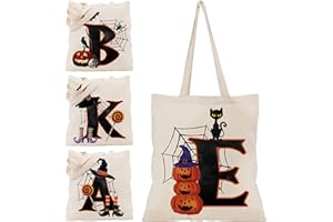 GENERIC Halloween Initial Tote Bags Gifts for Girl Boy - 15"x16" Personalised Trick or Treat Bag Pumpkin Party Canvas Shoulder Bag C1