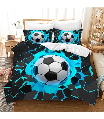 Copripiumino Singolo 155x220 Cm A Tema Calcio - Set 3 Pezzi In Microfibra Morbida Con Federe, Stampa 3D Campo Sportivo