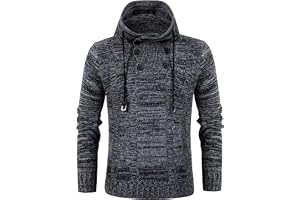 Stickad luvtröja för herr Casual långärmad turtleneck-tröja Snygg tröja med huva