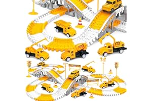 ZZXLOPEZ Circuit Voiture Enfant Jouet, 280 pcs Pistes de Course de Construction pour Enfants Jouets, Voiture de Construction 6 pièces, Jeu de Piste Flexible, Cadeaux pour 3-8 Ans Garçons Filles Jouets