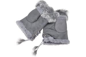 ZLYC Femmes d'Hiver Demi-Doigts Gants Chauds Fourrure Artificielle Gants Sans Doigts