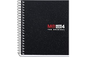 Miquelrius - Cahier A7, petits carreaux 5 mm, spirale microperforée, sans trous, 100 feuilles 70 g/m², polypropylène opaque, 4 bandes de couleur, Notebook The Original, Noir