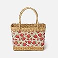 Habere India-All the Cultures Fabricating India Picnic Basket | Lunch Basket | Cane or Jute | Wicker for Gifting (Strawberry)