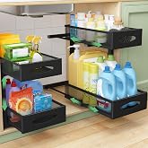 Kitstorack Metal Under Sink Organizer &ndash; Shelf with 2 Tiers and Sliding Mesh Drawers &ndash; Height Adjustable Kitchen Organizer for