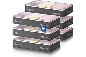 Boic Bacs de Rangement Sous Lit 6 Pièces, Sacs de Rangement pour Couvertures de Grande Capacité avec Poignée Renforcée, pour Couettes, Draps, Vêtements, Chambre à coucher, Placard, Gris