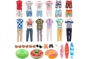 Miunana 14 Pezzi Per 12 Pollici Bambola Ragazzo: 3 Abiti + 2 Pantaloni + 3 PCS Scarpe + 6 Accessori