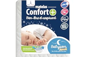 Babysom - Matelas Bébé Confort+ 60x120 cm | Circulation Parfaite de l'air : Respirant | Ultra Ventilé : Confort Optimal | Épaisseur 14 cm | Déhoussable | Oeko-Tex® | Fabrication française