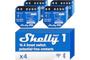 Shelly 1 Gen3 - Interrupteur connecté Wi-Fi à contacts secs, 1 canal - 16A, Commande puvre-porte de garage par app, Compatible avec Alexa et Google Home, Aucun Hub Requis, Puce Shelly 8MB - Lot de 4