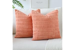JOTOM Set of 2 Corduroy Soft Striped Cushion Covers 45x45 cm Decorative Throw Pillow Covers Square Cushion Case Home Boho Decor Pillow Cases for Couch Sofa Bedroom 18x18 Inch (Coral)